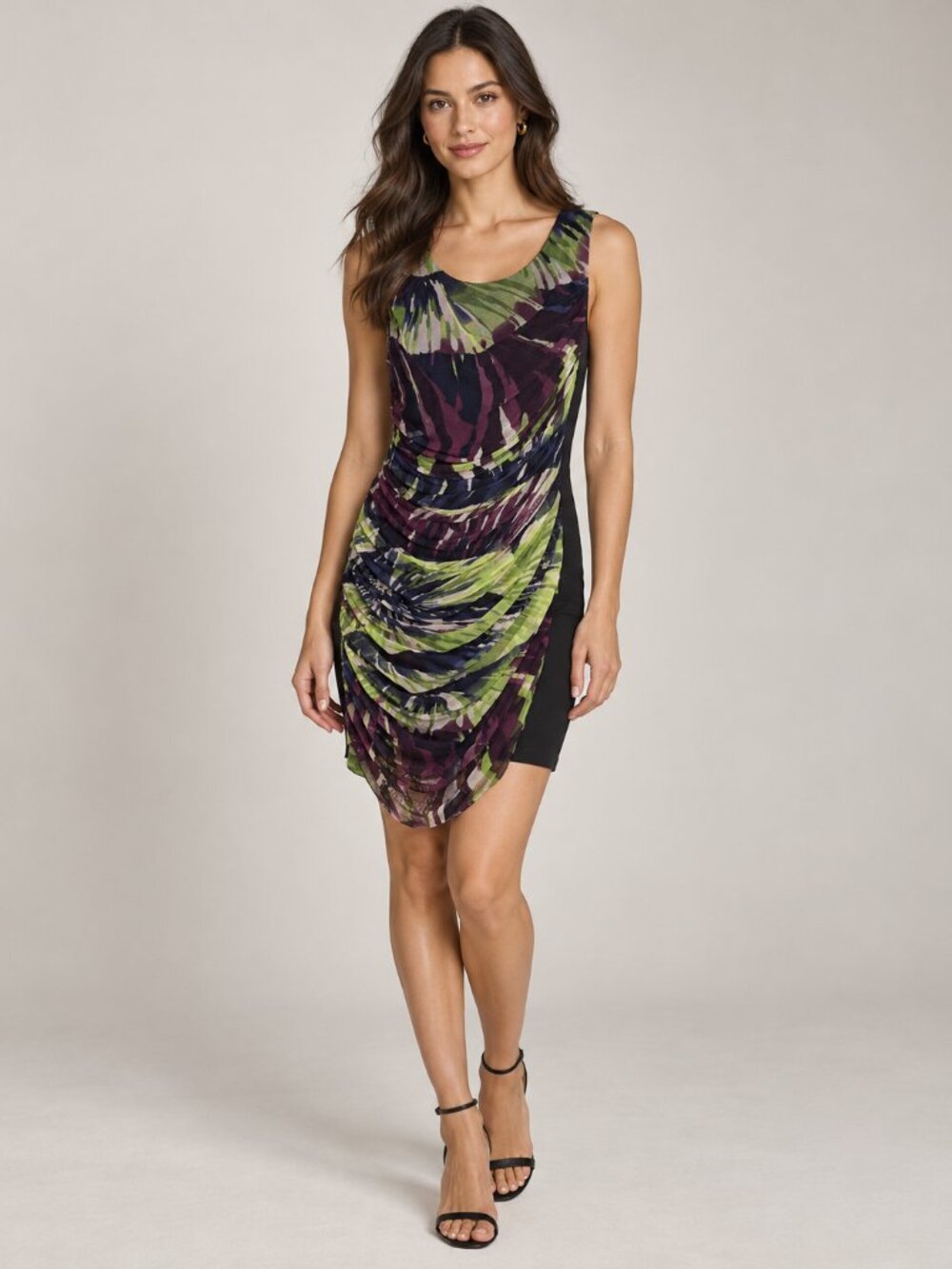Hilton Hollis New York Size 8 Ruched Sheath Dress Multicolor Abstract Print